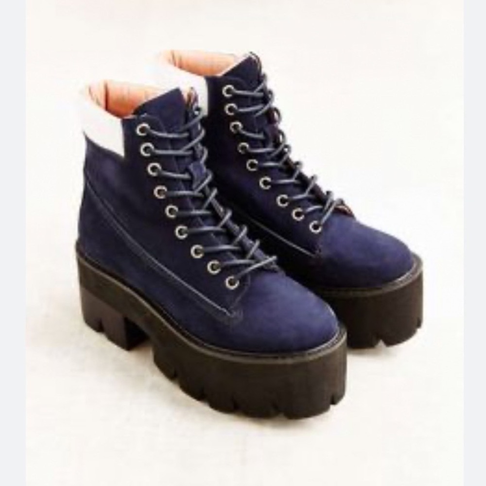 Jeffrey Campbell Havana Last Navy Blue Suede Platform Combat Boots Womens 10M